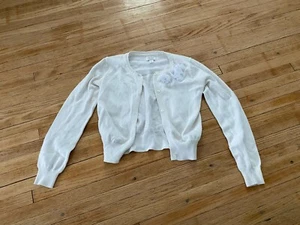1989 Place Girl White Cropped Long Sleeve Button Cardigan Flower Detail - Picture 1 of 8
