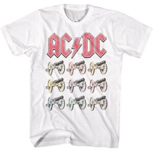 AC/DC Adult White Crew Neck Cotton Short Sleeve Cannons T-shirt