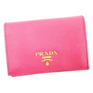 PRADA Card Case Logo Pink Leather  Used Authentic T10140