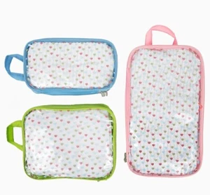 MIAMICA multi printed hearts packing cubes, 3pc set, pink, blue, green, NEW - Picture 1 of 2