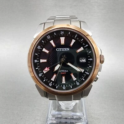 Citizen Eco-Drive Attesa GMT 手表男士 40 毫米黑色表盘钛合金日期圆形运行 — 第 1/4 张图片