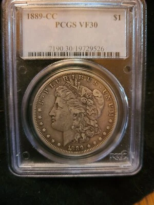 1889-CC PCGS VF30 MORGAN SILVER DOLLAR *KEY-DATE* CARSON CITY - Image 1 of 4
