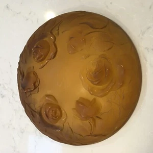 FRENCH ART DECO AMBER FROSTED ART GLASS BOWL ROSES & LEAFS LALIQUE ETLING ERA - Picture 1 of 6