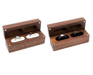 Solid Wooden Double Ring Bearer Wedding Ceremony Engagement Bridal Jewellery Box - Picture 1 of 19