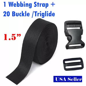 1.5 Inch 10 Yards PP Webbing Strap + 10 Buckle 10 Triglide Sewing Tool 3.8cm DIY - Picture 1 of 5