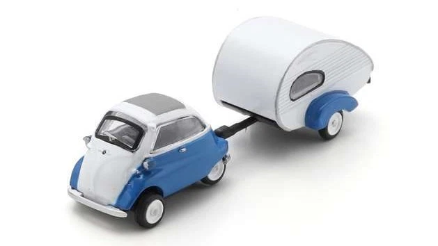 Bmw Isetta Con Caravan Blue Die Cast 1:87 Model 452681300 SCHUCO - Immagine 1 di 1