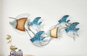 3D Metall Wandbild "Fischschwarm" blau, 89x39 cm, Wand Deko Bild Schmuck Fisch - Bild 1 von 4