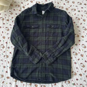 Boys Size 10 Flannel Long Sleeve Gap Boys Size Large Green Navy - Picture 1 of 6