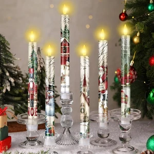 6 Stück Weihnachten LED Flammenlos Kerzen Set Retro Vintage Weihnachtsmann Kegel...  - Bild 1 von 7