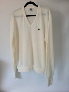 Vtg Izod Lacoste V-Neck Orlon Acrylic Casual Dress Sweater Mens XL Beige White - Picture 1 of 11