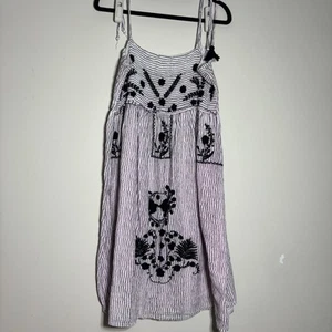 Boom Shankar Stripe Dress Size 14 Pink Black Stripe Embroidery Elasticated Back - Picture 1 of 16