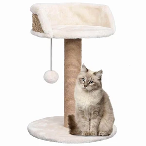 Katzenbaum 49 cm mit Kratzsäule Seegras Katzenbett Spielzeug kompakt beige - Bild 1 von 11