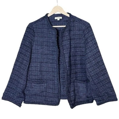 Chaqueta Blazer Max Studio Tweed Borde Boxy Talla M Azul Marino Oficina Negocios Foto 1 de 4