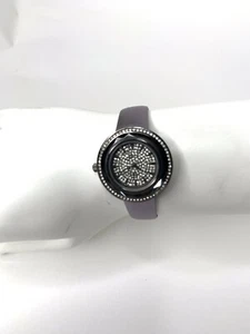 Victoria Wieck Pave Thumbprint Watch Silvertone Circle Jewels Purple New - Picture 1 of 10