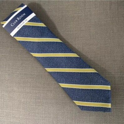 Corbata para el cuello Club Room para hombre a rayas dorada/azul Tolland a rayas clásica precio de venta sugerido por el fabricante 55 USD Foto 1 de 4
