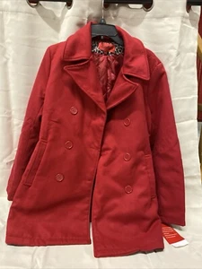 NEW EXCELLED WOMEN RED DOUBLE BREASTED PEACOAT METALLIC BUTTONS COAT L Size - Picture 1 of 7