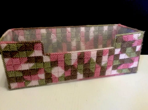 Handmade Plastic Canvas Needlepoint Nursery Desk Bath Organizer Basket New Cover