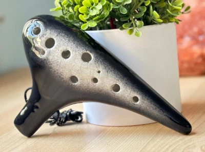 Alto C 12 Hole Black Base W. Nebulous White Transparent Marble C Ceramic Ocarina - Image 1 of 3