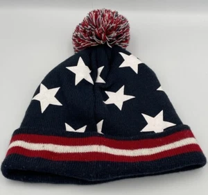 Red, White, And Blue Knit Hat With Ball On Top - Picture 1 of 6