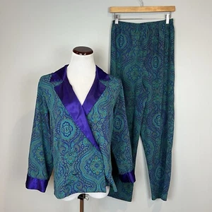 Vtg Victoria’s Secret Gold Label Pajama Set Green Purple Paisley Size XS - Picture 1 of 19