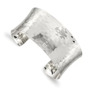 Sterling Silver 30mm Hammered Cuff Bangle Bracelet - Picture 1 of 7