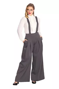 VERBOTENE Bekleidung grau Retro hochtaillierter Hosenträger Vintage Diamant Palazzo Hose - Bild 1 von 5