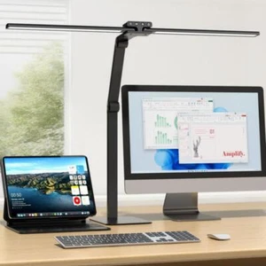 Schreibtischlampe LED Doppelkopf: 24W Dimmbar Schreibtischleuchte Mit Metallbasi - Bild 1 von 10