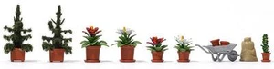 BUSCH 1235 Assembled 4 Christmas Stars 2 Mini Fir Trees Pots Wheelbarrow + - Picture 1 of 1