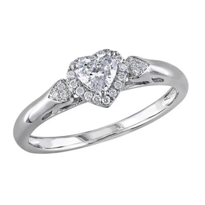 1Ct Heart Shape SimulateDiamond Halo Engagement Wedding Ring 14k White Gold Over - Picture 1 of 4