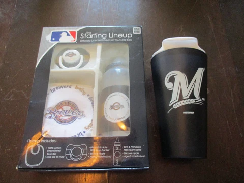 NIB Milwaukee Brewers BABIES STARTING LINEUP,BIB,PACIFIER & BOTTLE,TUMBLER/PINT Cover