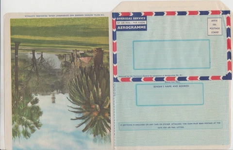 Aerogramme 1960s formula type view Botanical Gardens Melbourne Victoria, unused Cover