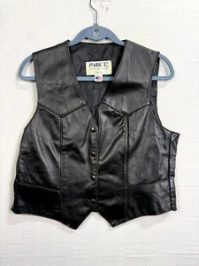 Vintage Park V Leder Biker Weste Damen 16 schwarz Motorrad klassisch Knopfleiste - Bild 1 von 8