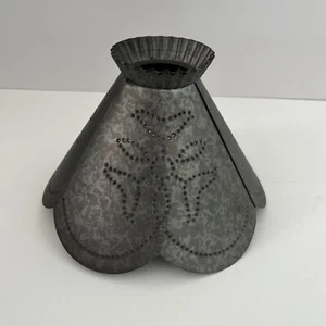 Vtg Pierced Punched Tin Lamp Shade Handcrafted Bird Tree Flower Design Folk Art - Picture 1 of 8