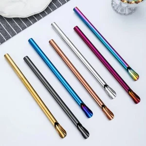 5x Pajitas de té de burbujas de acero inoxidable reutilizables cuchara de pajita batido ecológica. - Imagen 1 de 20