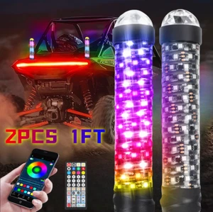 2X 1FT Fat LED Whip APP Control Antena Whip Light for Polaris RZR ATV UTV Can am - Picture 1 of 15