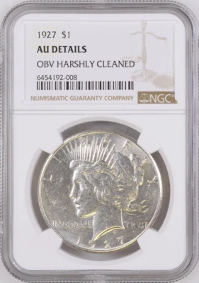 :1927-P 1$ SILVER PEACE DOLLAR NGC AU-DETAILS CLEAR &: BRIGHT HIGHER-GRADES - Image 1 of 2