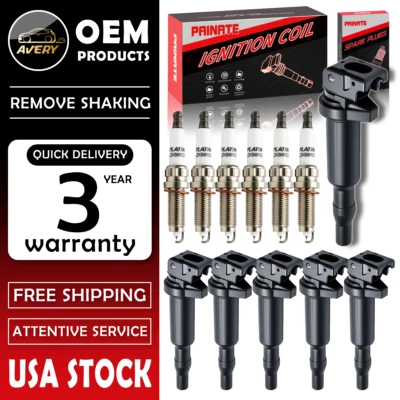 ✅ OEM 6 Ignition Coil + Iridium Spark plugs for BMW 128 335 328 528 535 X5 UF592 - Image 1 of 4