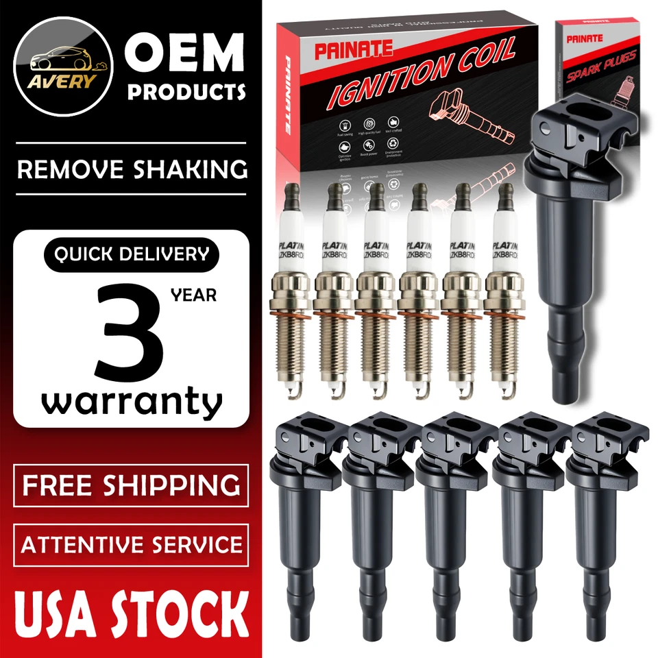 ✅ OEM 6 Ignition Coil + Iridium Spark plugs for BMW 128 335 328 528 535 X5 UF592 Foto 1 de 4