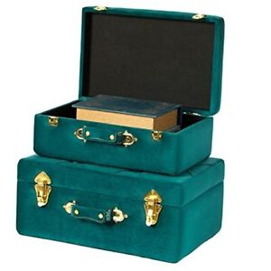  Decorative Tufted Velvet Suitcase Treasure Chest Set of 2 (QI003982_GN) Green