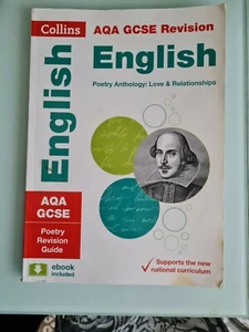 COLLINS AQA GCSE 9-1 REVISION ENGLISH POETRY ANTHOLOGY:LOVE AND RELATIONSHIPS - Picture 1 of 2