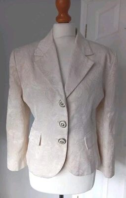Vintage 1980's Does 40's Fitted Cream Pale Peach Jacket Uk 10 Enamel Buttons  - Image 1 of 4