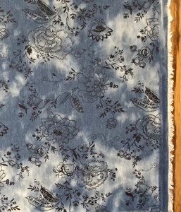 70s Retro Vintage Cotton Denim Fabric Blue Tie Dye Flower Power Printed 60x42" - Picture 1 of 8