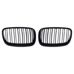 Pair Front Twin Bar Grille For BMW X5 E70 2007-2013 X6 E71 2008-2014 Gloss Black - Picture 1 of 8