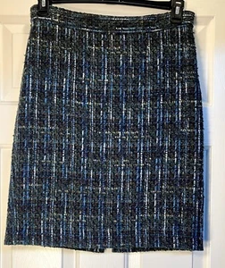 J Jill Black With Forrest Green & Navy Blue Tweed Pencil Skirt - Size 6 - Picture 1 of 3