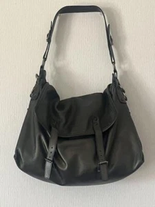 Hogan Premium Nappa Leather Buckle Flap Shoulder Bag Adjustable Strap Black Good - Picture 1 of 6