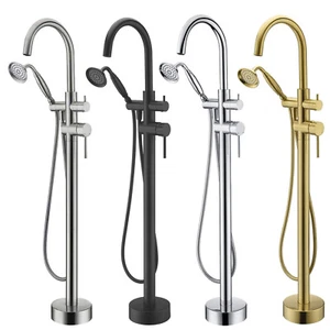 Tub Filler Freestanding Bathtub Faucet Floor Mounted Tub Faucet W/Hand Sprayer - Picture 1 of 45