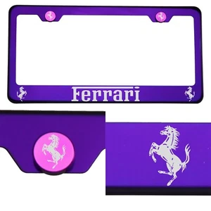 304 Candy Purple License Plate Frame Stainless Steel Silver Ferrari Laser Etched - Picture 1 of 11