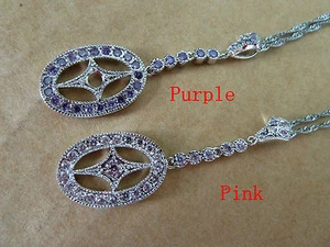 2x 925 Sterling Silver (plated) necklace/pendant/chain in Pink, Purple. NWT - Picture 1 of 8