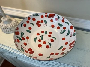 Pottery Barn Large Cherry Enamel Serving Bowl NWOT OPEN BOX READ - Picture 1 of 8