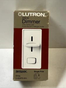 Lutron Skylark 600-Watt Single-Pole Dimmer, S-600PR-WH, White - Picture 1 of 3